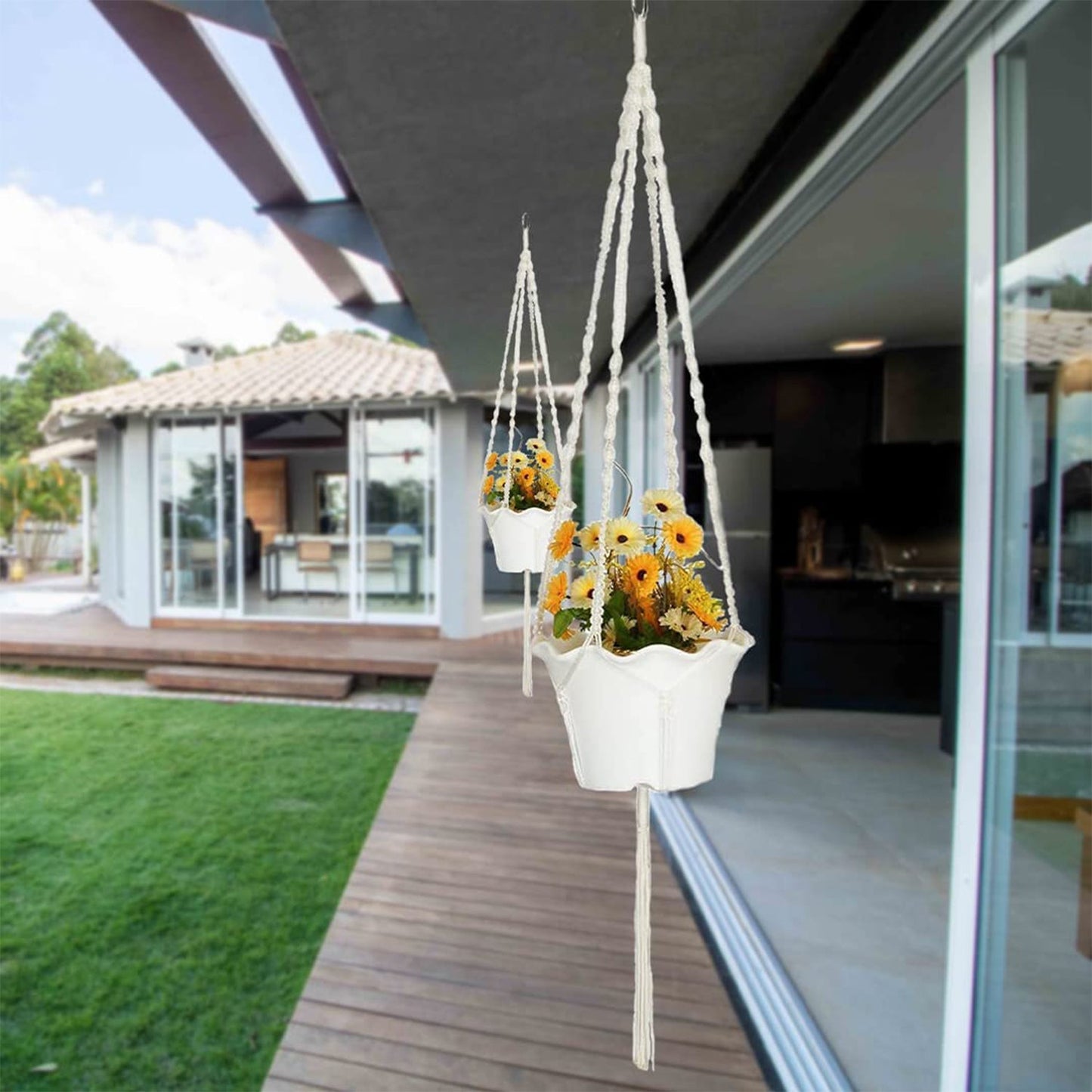 Montresor Plant Hanger Macrame White 48 Inches Long With Silver Ring