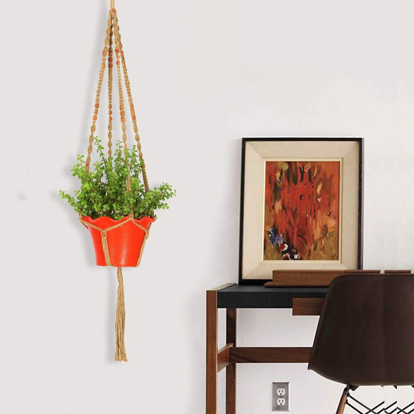 Montresor Plant Hanger Macrame Jute 4 Legs 48 Inch with Beads