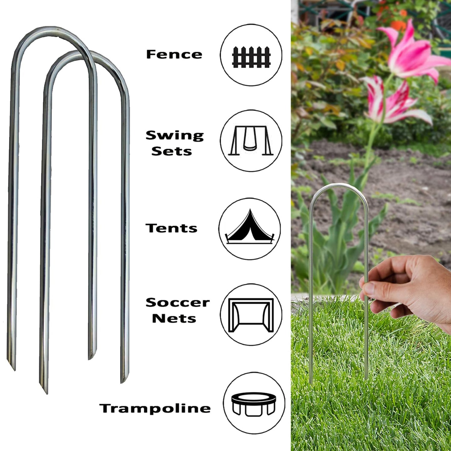 Montresor Heavy Duty Trampoline Stakes, Safety Ground Anchors, 4 Pack