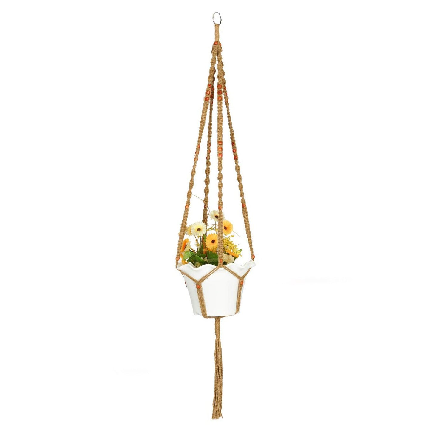Montresor Plant Hanger Macrame Jute 4 Legs 48 Inch with Beads