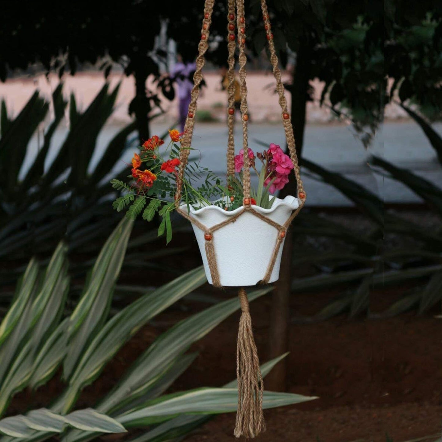 Montresor Plant Hanger Macrame Jute 4 Legs 48 Inch with Beads