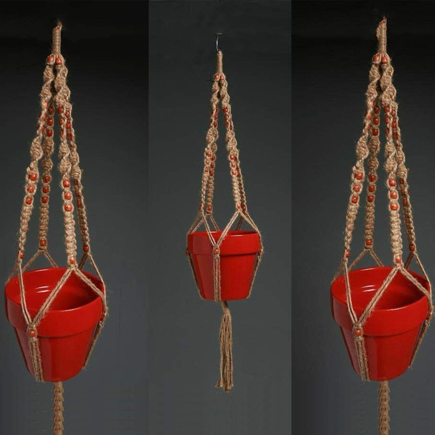 Montresor Plant Hanger Macrame Jute 4 Legs 48 Inch with Beads