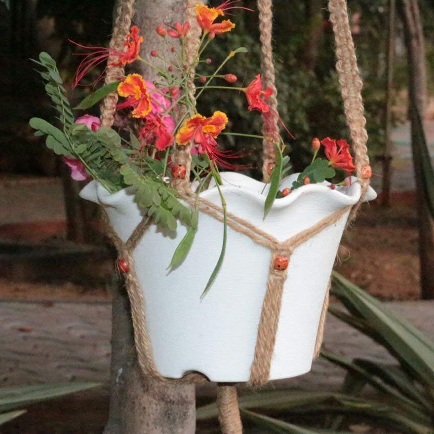 Montresor Plant Hanger Macrame Jute 4 Legs 48 Inch with Beads