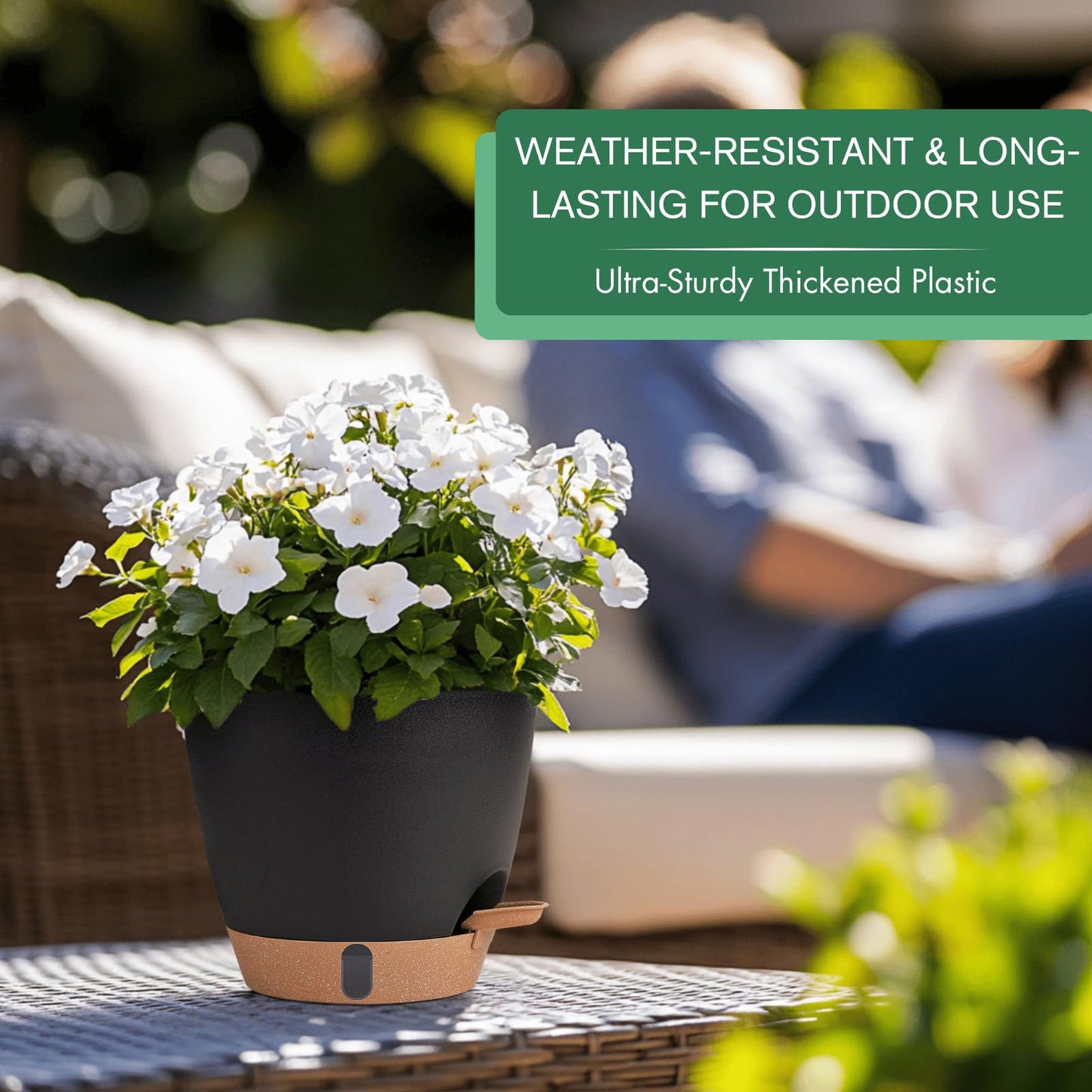 12/10/8 Inch Self Watering Pots for Indoor Plants Plastic Large Plant Pot for Outdoor Plants, Water Level Window & Spacious Reservoir Flower Pots Decorative Planter with Drainage and Tray (Black)