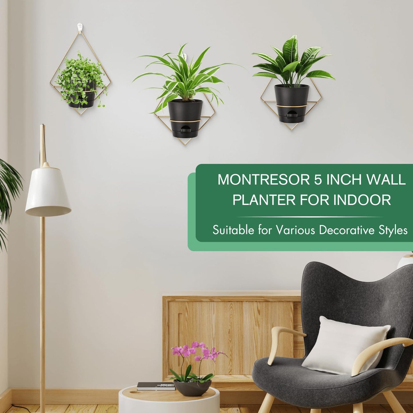 Montresor Set of 3 Gold-White 5 inch Wall Planters for Indoor Plants