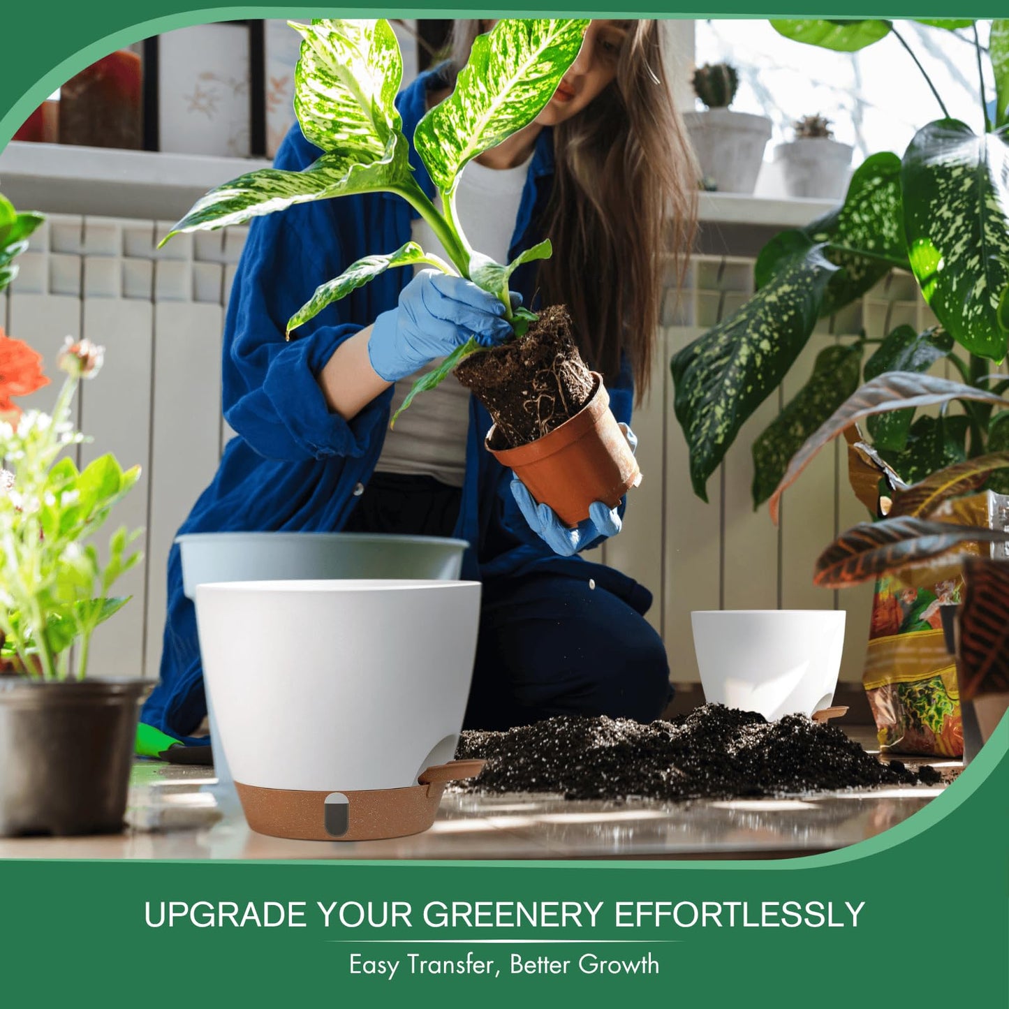 12/10/8 Inch Self Watering Pots for Indoor Plants Plastic Large Plant Pot for Outdoor Plants, Water Level Window & Spacious Reservoir Flower Pots Decorative Planter with Drainage and Tray (Black)