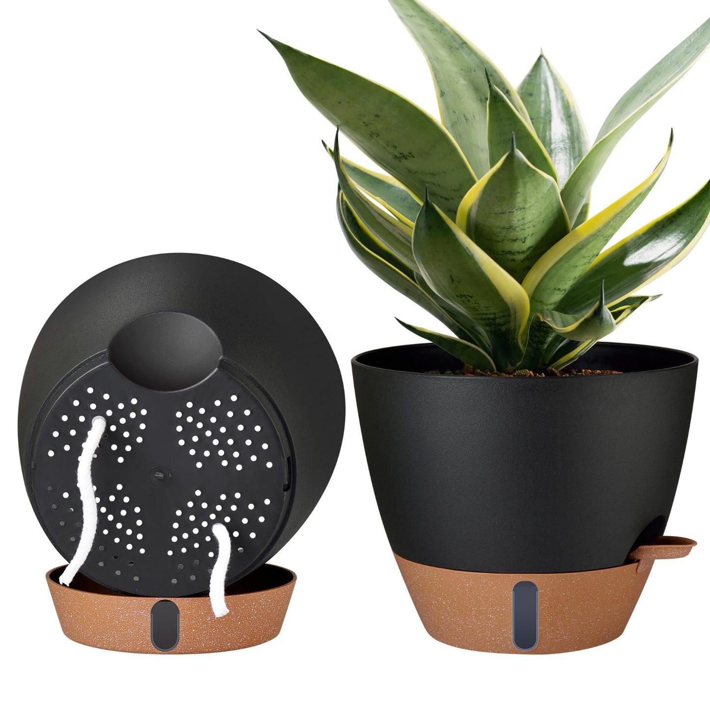 12/10/8 Inch Self Watering Pots for Indoor Plants Plastic Large Plant Pot for Outdoor Plants, Water Level Window & Spacious Reservoir Flower Pots Decorative Planter with Drainage and Tray (Black)