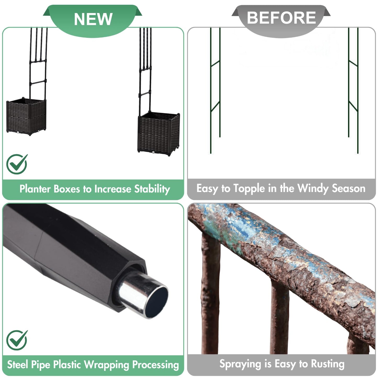 Montresor Garden Arch Trellis for Climbing Plants Outdoor with 2 Set Planter Box