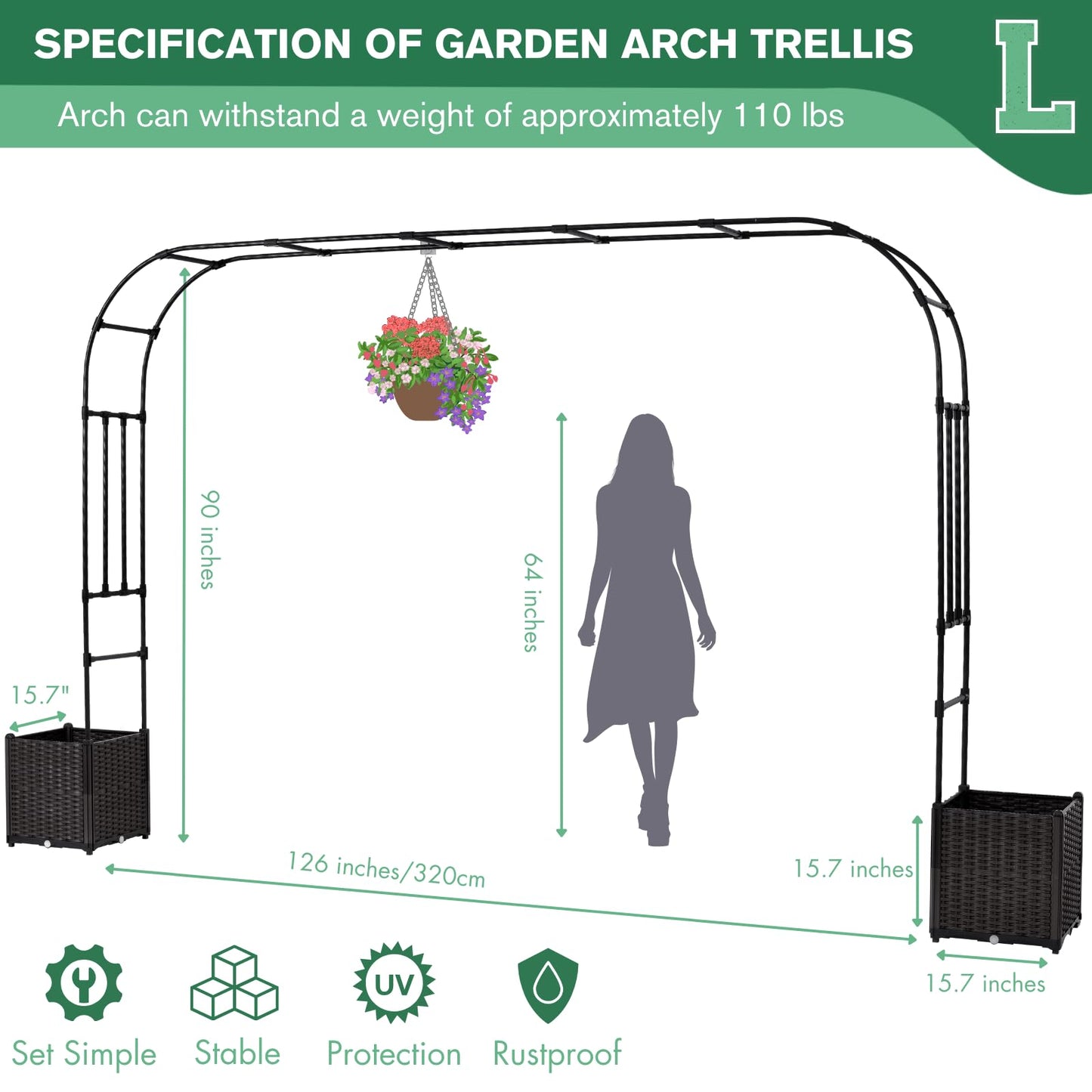 Montresor Garden Arch Trellis for Climbing Plants Outdoor with 2 Set Planter Box