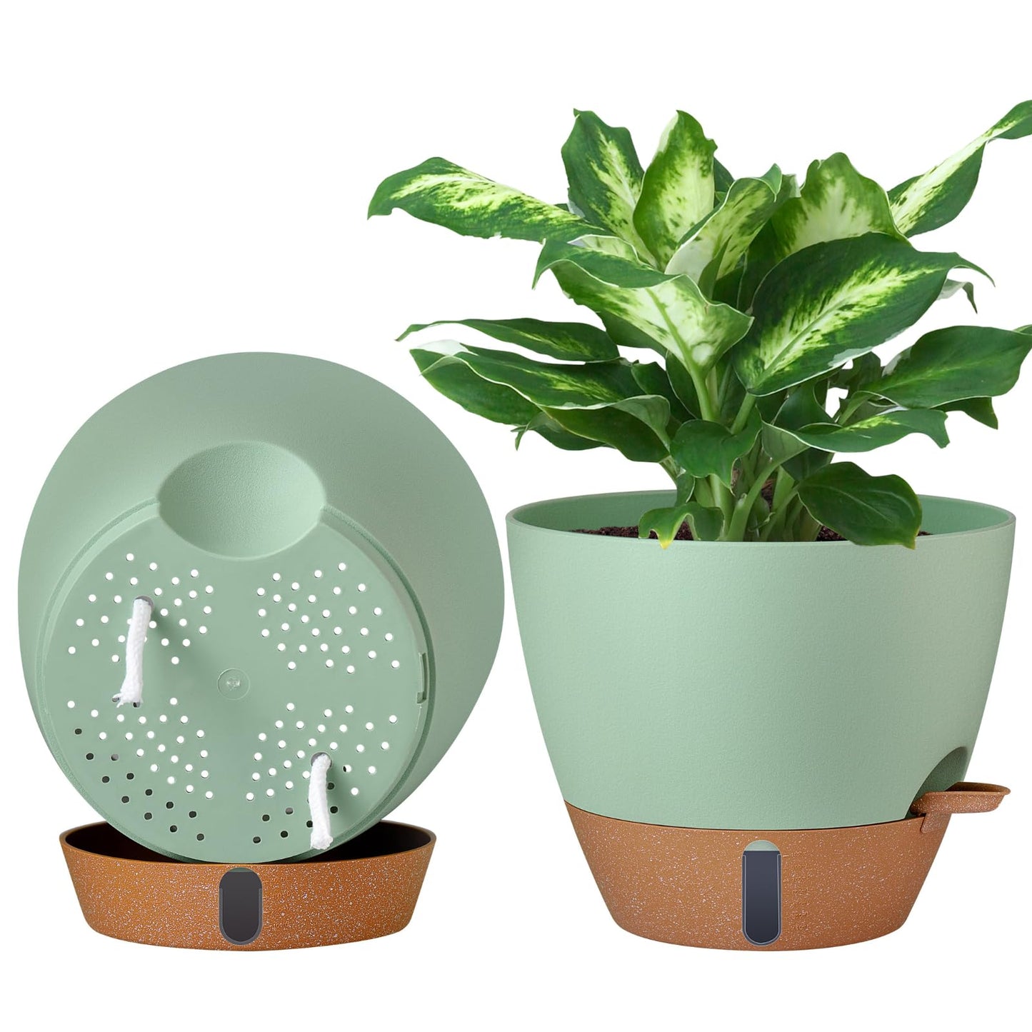 12/10/8 Inch Self Watering Pots for Indoor Plants Plastic Large Plant Pot for Outdoor Plants, Water Level Window & Spacious Reservoir Flower Pots Decorative Planter with Drainage and Tray (Black)