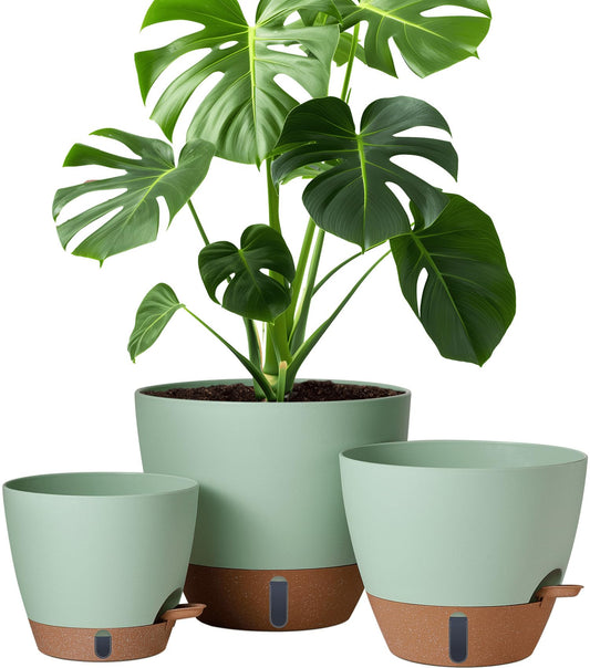 12/10/8 Inch Self Watering Pots for Indoor Plants Plastic Large Plant Pot for Outdoor Plants, Water Level Window & Spacious Reservoir Flower Pots Decorative Planter with Drainage and Tray (Black)
