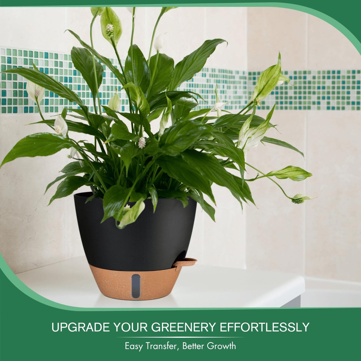 12/10/8 Inch Self Watering Pots for Indoor Plants Plastic Large Plant Pot for Outdoor Plants, Water Level Window & Spacious Reservoir Flower Pots Decorative Planter with Drainage and Tray (Black)