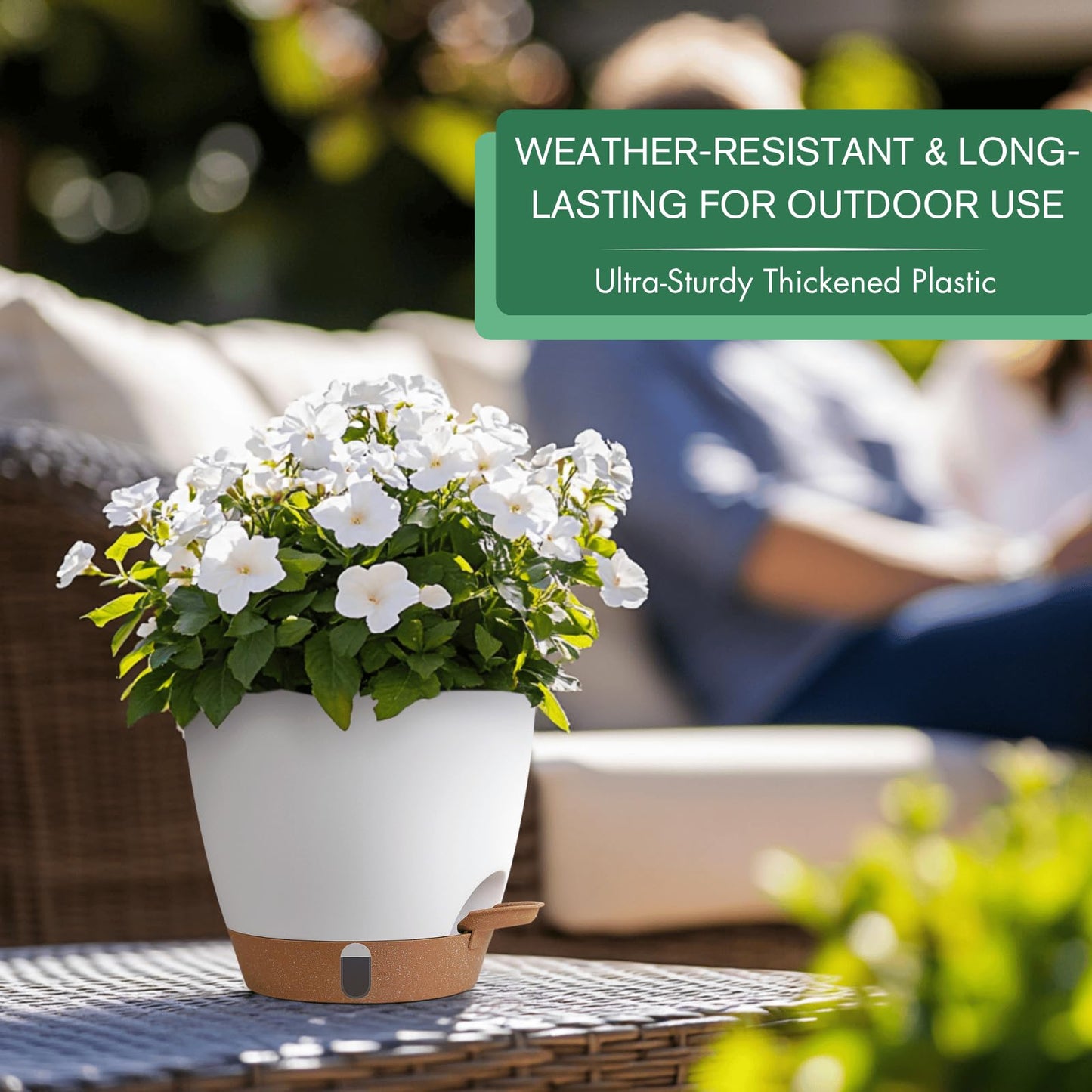 12/10/8 Inch Self Watering Pots for Indoor Plants Plastic Large Plant Pot for Outdoor Plants, Water Level Window & Spacious Reservoir Flower Pots Decorative Planter with Drainage and Tray (Black)