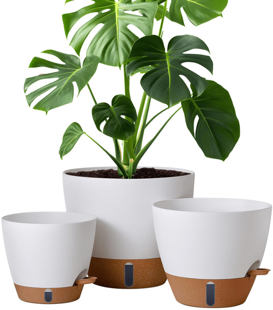 12/10/8 Inch Self Watering Pots for Indoor Plants Plastic Large Plant Pot for Outdoor Plants, Water Level Window & Spacious Reservoir Flower Pots Decorative Planter with Drainage and Tray (Black)