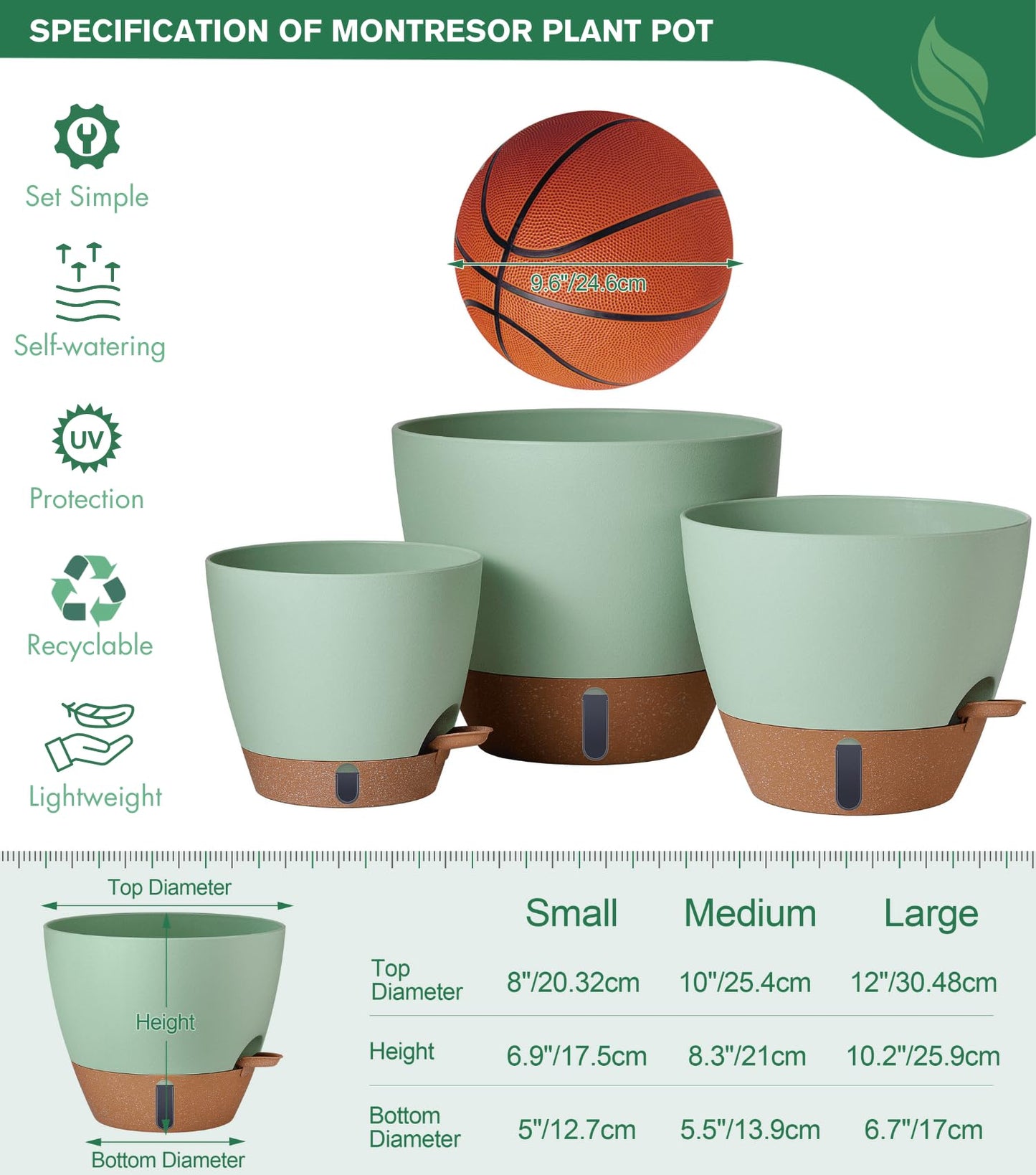 12/10/8 Inch Self Watering Pots for Indoor Plants Plastic Large Plant Pot for Outdoor Plants, Water Level Window & Spacious Reservoir Flower Pots Decorative Planter with Drainage and Tray (Black)