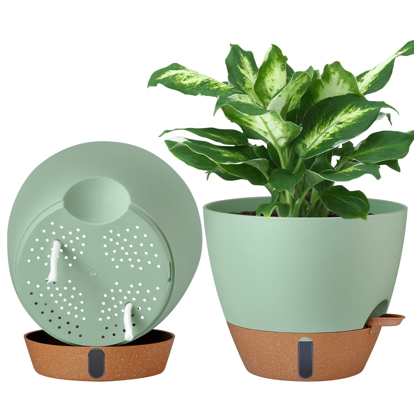 12/10/8 Inch Self Watering Pots for Indoor Plants Plastic Large Plant Pot for Outdoor Plants, Water Level Window & Spacious Reservoir Flower Pots Decorative Planter with Drainage and Tray (Black)