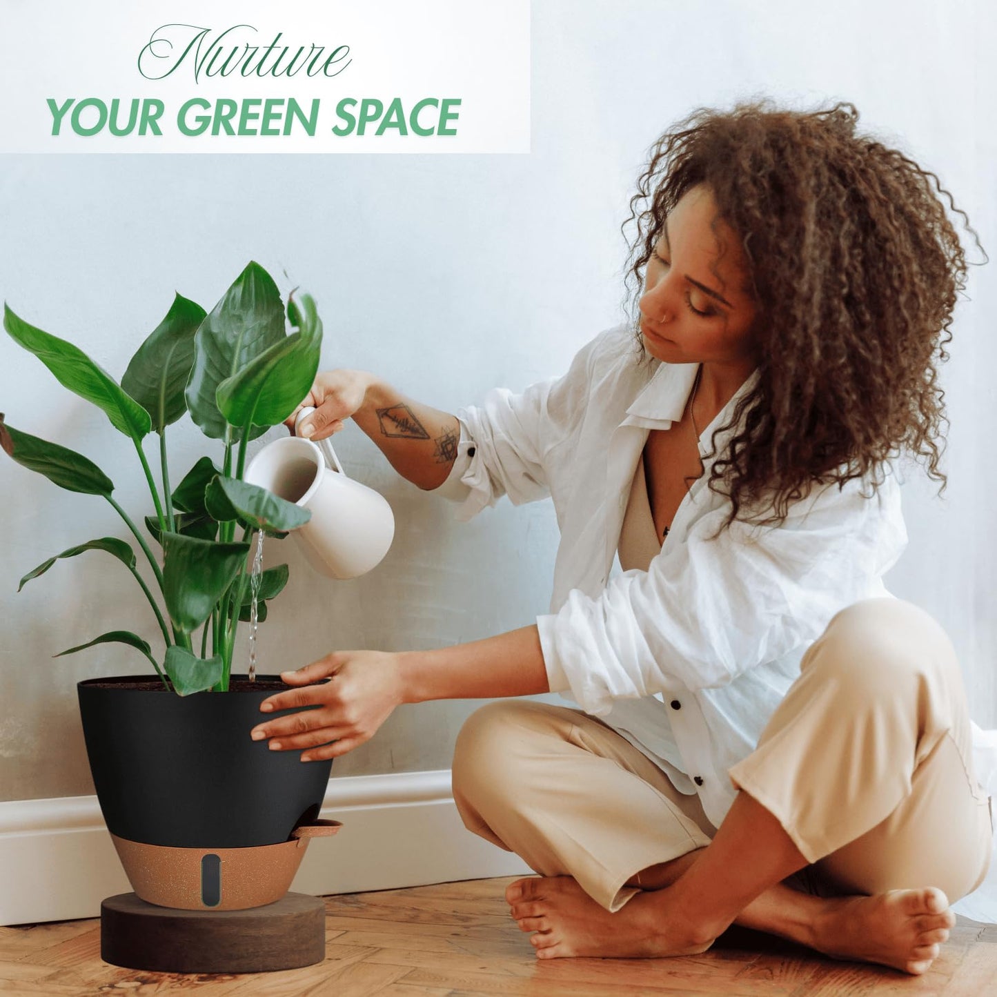 12/10/8 Inch Self Watering Pots for Indoor Plants Plastic Large Plant Pot for Outdoor Plants, Water Level Window & Spacious Reservoir Flower Pots Decorative Planter with Drainage and Tray (Black)