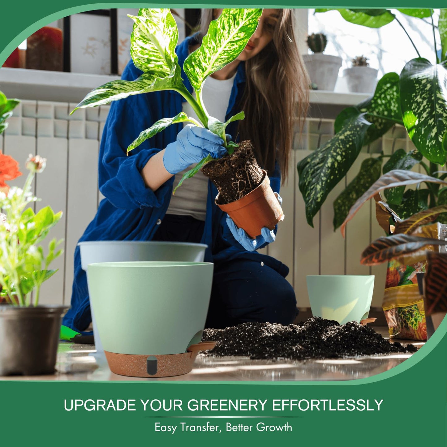 12/10/8 Inch Self Watering Pots for Indoor Plants Plastic Large Plant Pot for Outdoor Plants, Water Level Window & Spacious Reservoir Flower Pots Decorative Planter with Drainage and Tray (Black)