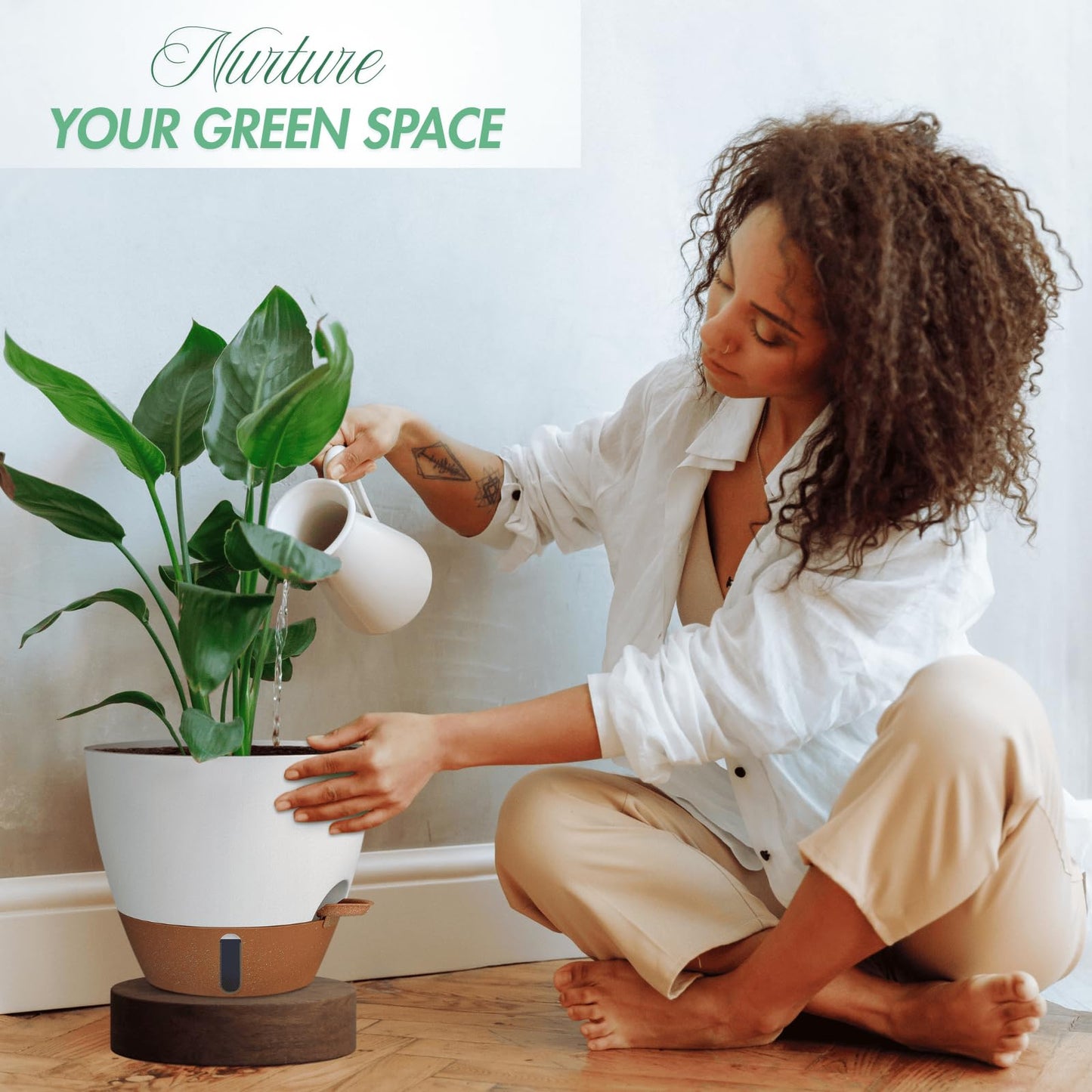 12/10/8 Inch Self Watering Pots for Indoor Plants Plastic Large Plant Pot for Outdoor Plants, Water Level Window & Spacious Reservoir Flower Pots Decorative Planter with Drainage and Tray (Black)