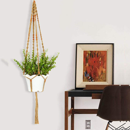Montresor Plant Hanger Macrame Jute 4 Legs 48 Inch with Beads