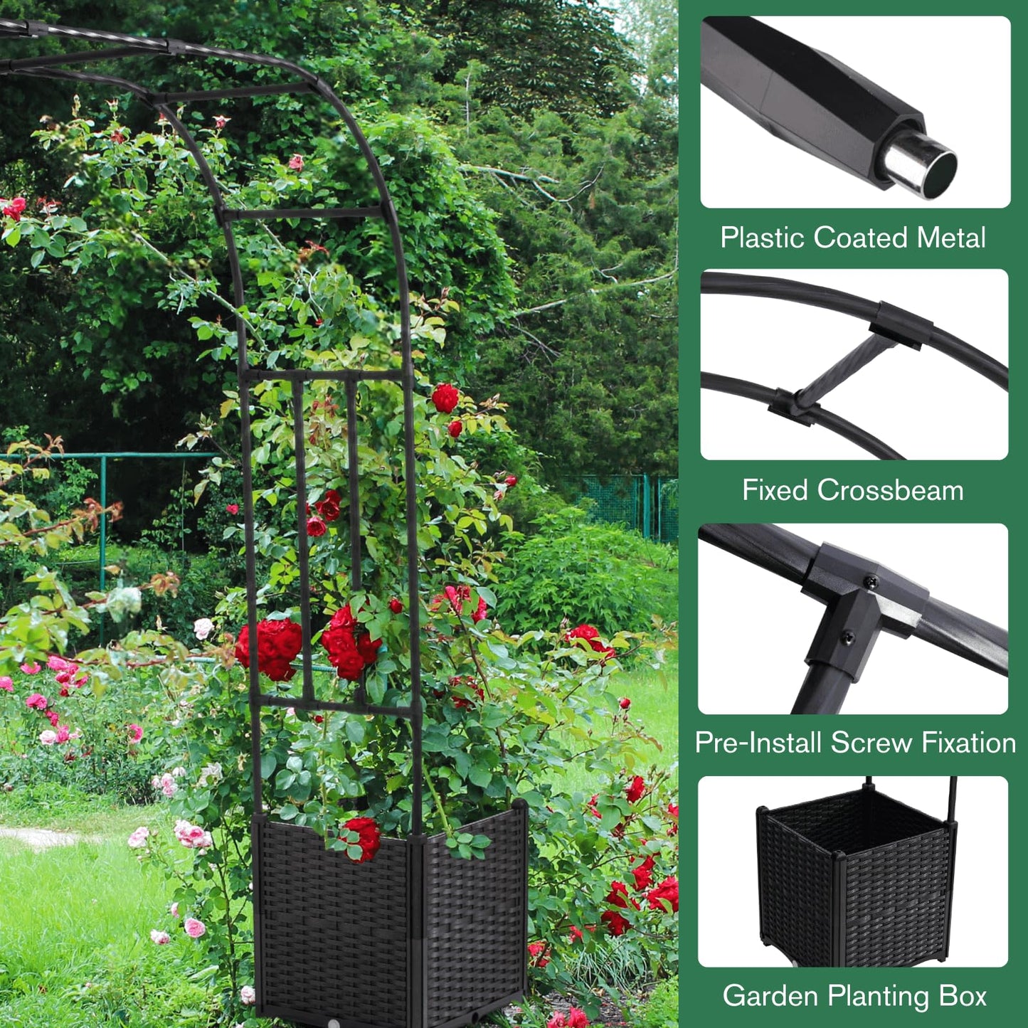 Montresor Garden Arch Trellis for Climbing Plants Outdoor with 2 Set Planter Box