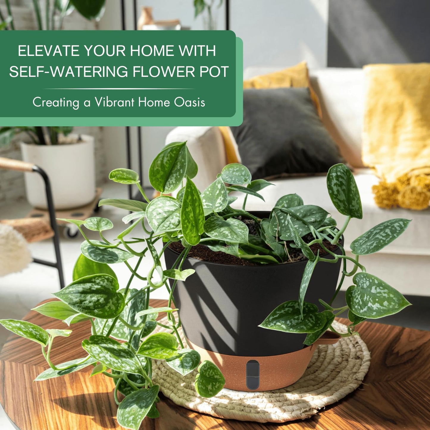 12/10/8 Inch Self Watering Pots for Indoor Plants Plastic Large Plant Pot for Outdoor Plants, Water Level Window & Spacious Reservoir Flower Pots Decorative Planter with Drainage and Tray (Black)