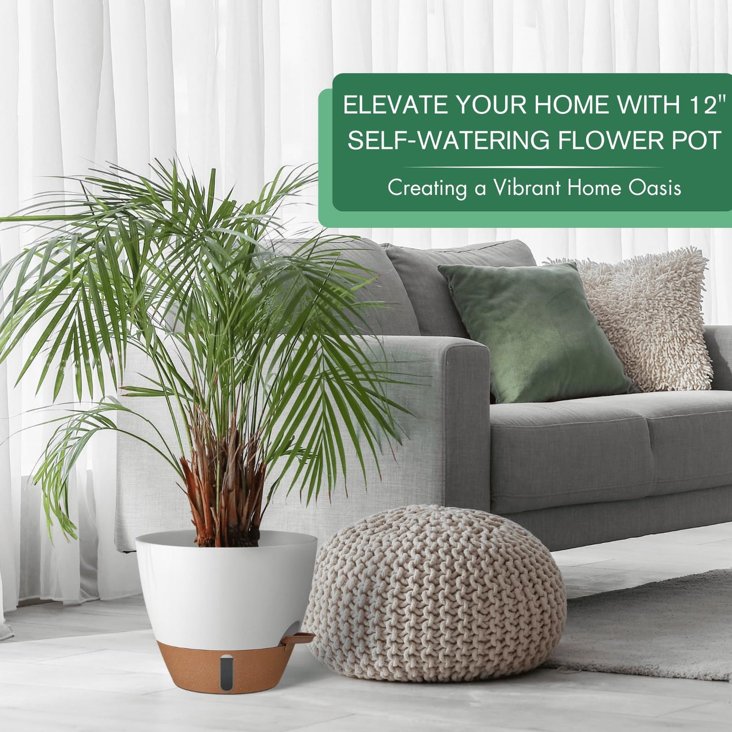 12/10/8 Inch Self Watering Pots for Indoor Plants Plastic Large Plant Pot for Outdoor Plants, Water Level Window & Spacious Reservoir Flower Pots Decorative Planter with Drainage and Tray (Black)