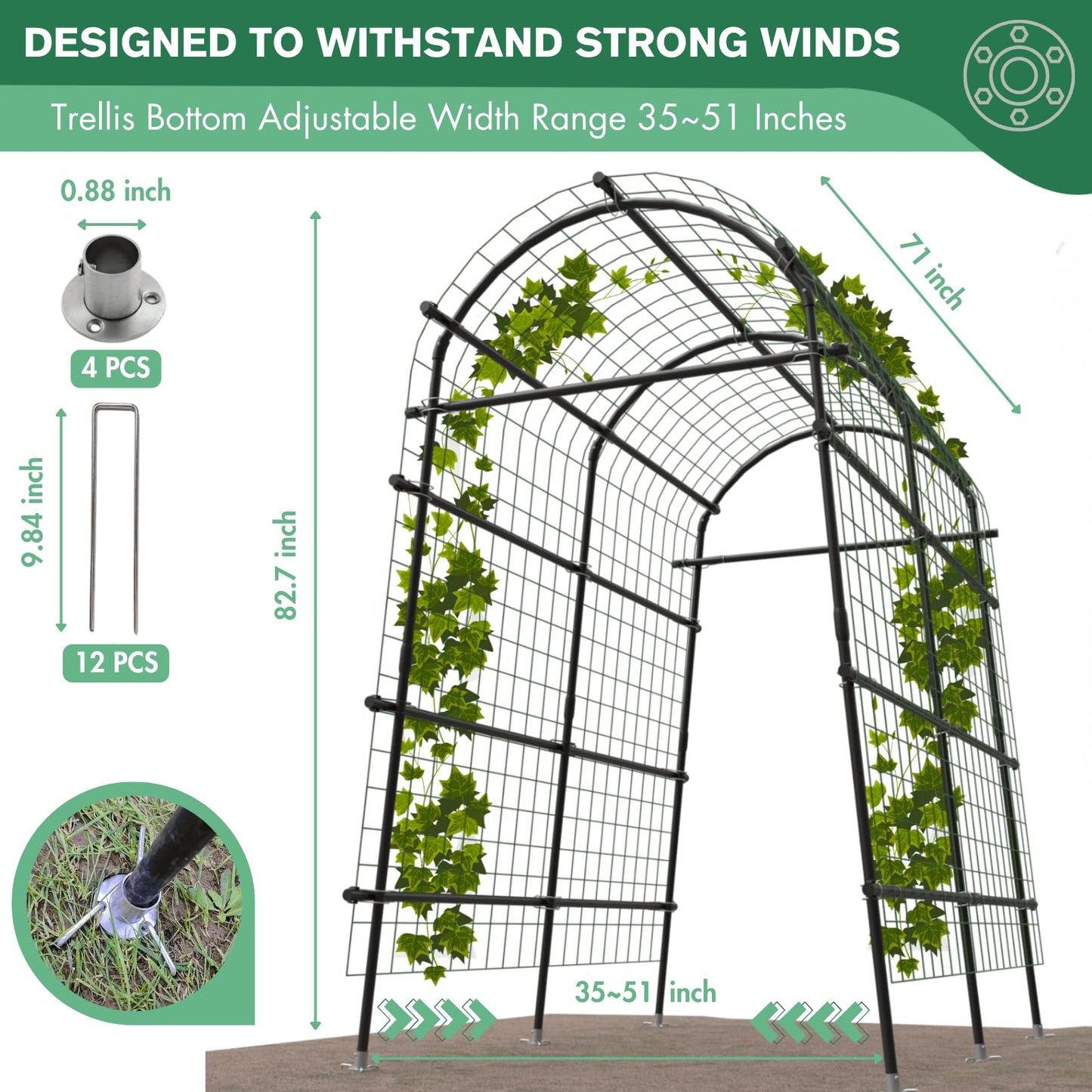 Montresor Garden Arch Trellis 7FT Extra Tall Polyethylene-Coated Stainless Steel Garden